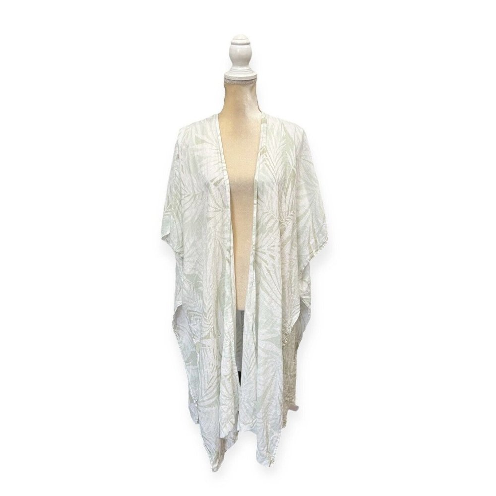 Cynthia Rowley Linen Kimono Cover Up One Size Palm Leaf Print White And Green